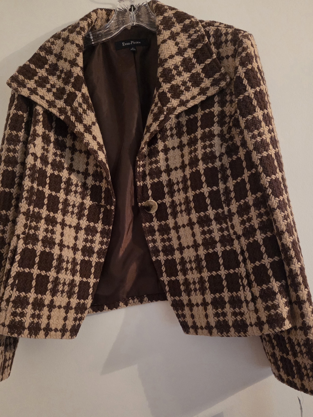 Evan Picone Brown & Cream Houndstooth Jacket Size 16 & Pants Size 14